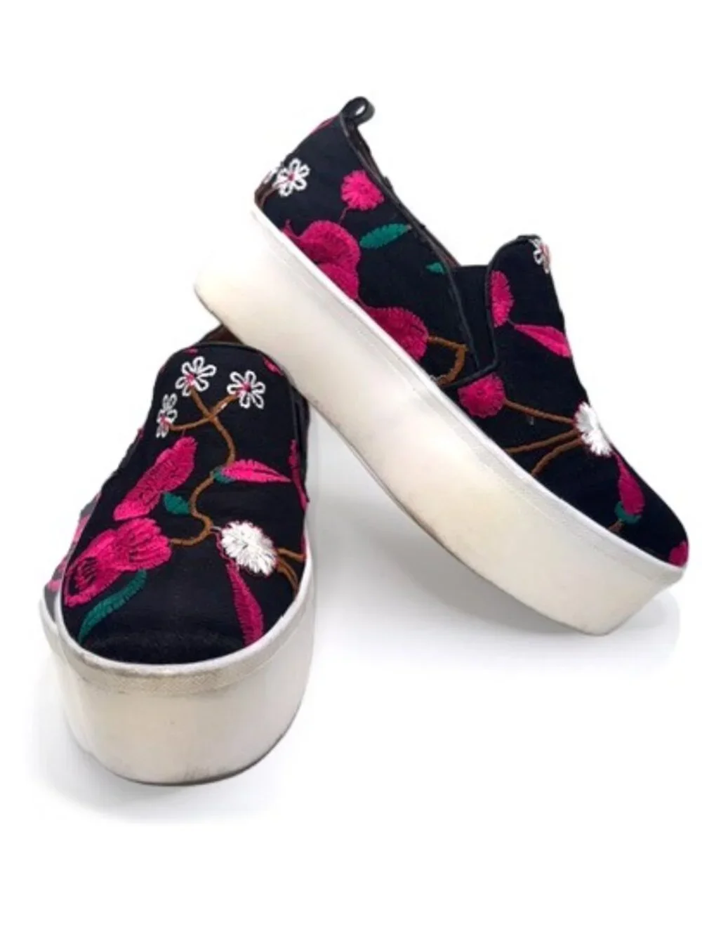Golo Vivian Floral Embroidered Platform Slip-On Sneakers Black Size 8